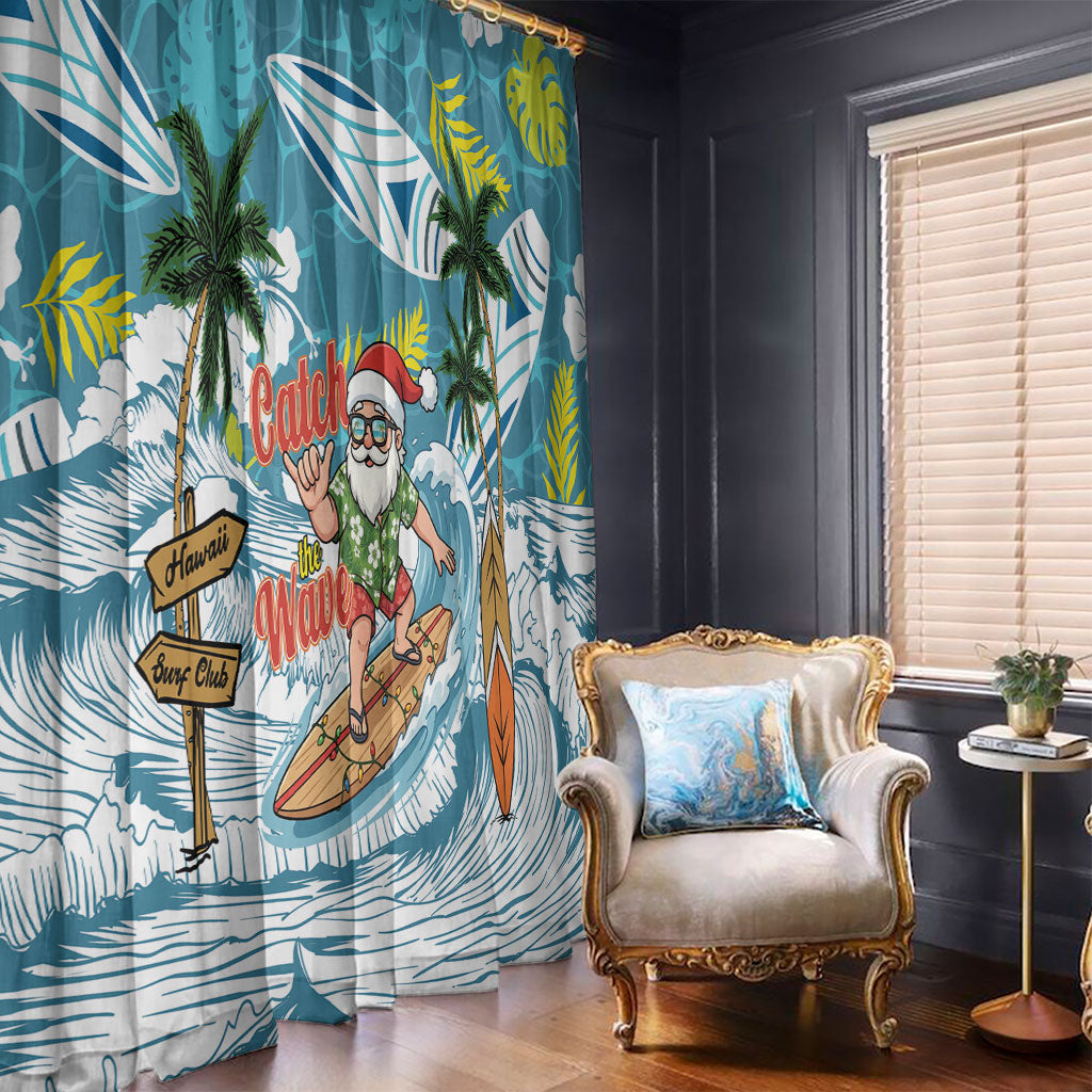 Hawaii Summer Christmas Window Curtain Surfing Santa Shaka Catch The Wave LT14 - Polynesian Pride