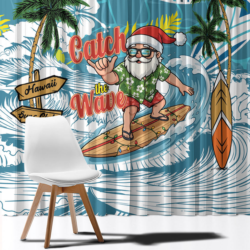 Hawaii Summer Christmas Window Curtain Surfing Santa Shaka Catch The Wave LT14 - Polynesian Pride