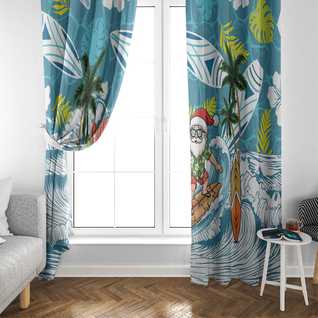 Hawaii Summer Christmas Window Curtain Surfing Santa Shaka Catch The Wave LT14 - Polynesian Pride