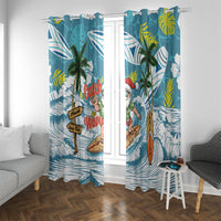 Hawaii Summer Christmas Window Curtain Surfing Santa Shaka Catch The Wave LT14 With Grommets Teal - Polynesian Pride