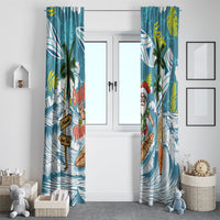 Hawaii Summer Christmas Window Curtain Surfing Santa Shaka Catch The Wave LT14 - Polynesian Pride