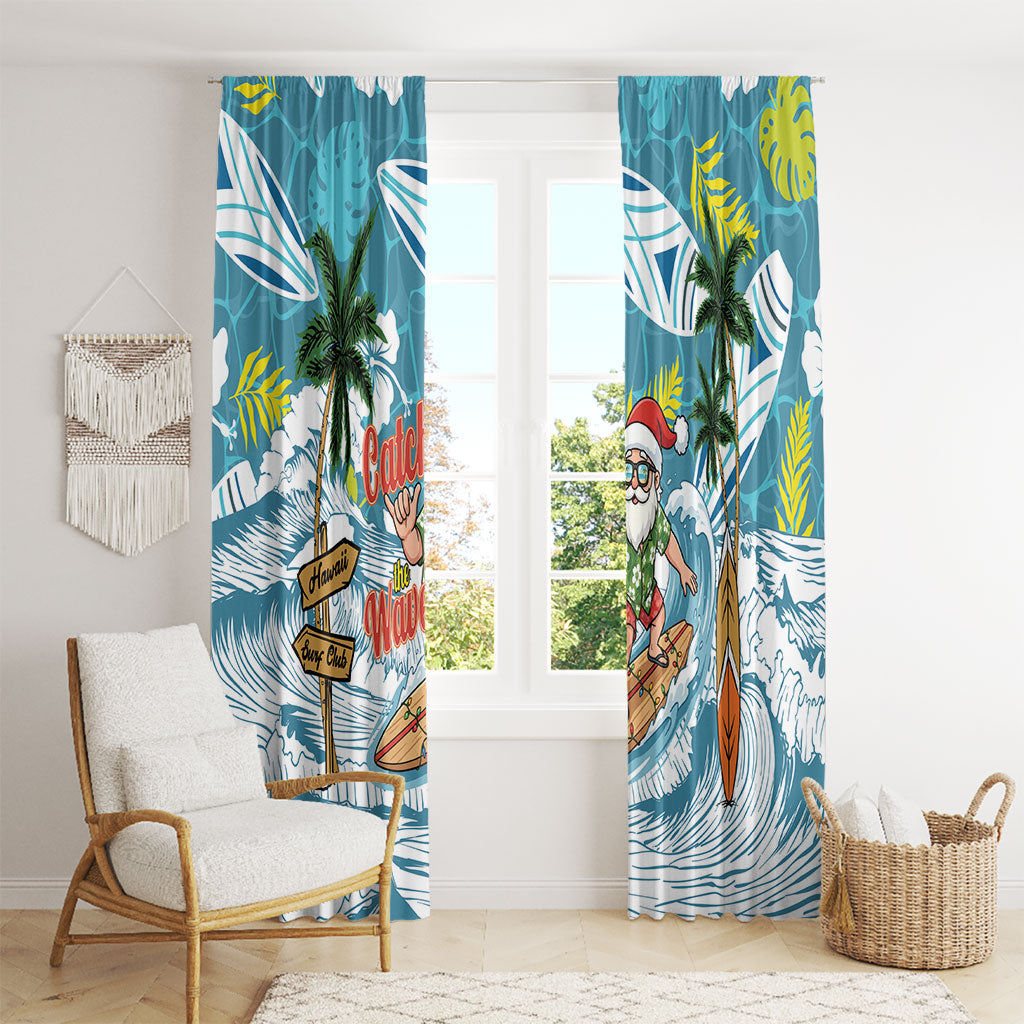 Hawaii Summer Christmas Window Curtain Surfing Santa Shaka Catch The Wave LT14 - Polynesian Pride