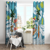 Hawaii Summer Christmas Window Curtain Surfing Santa Shaka Catch The Wave LT14 - Polynesian Pride