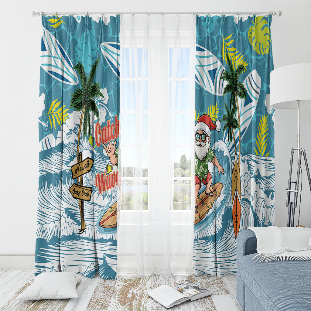 Hawaii Summer Christmas Window Curtain Surfing Santa Shaka Catch The Wave LT14 - Polynesian Pride