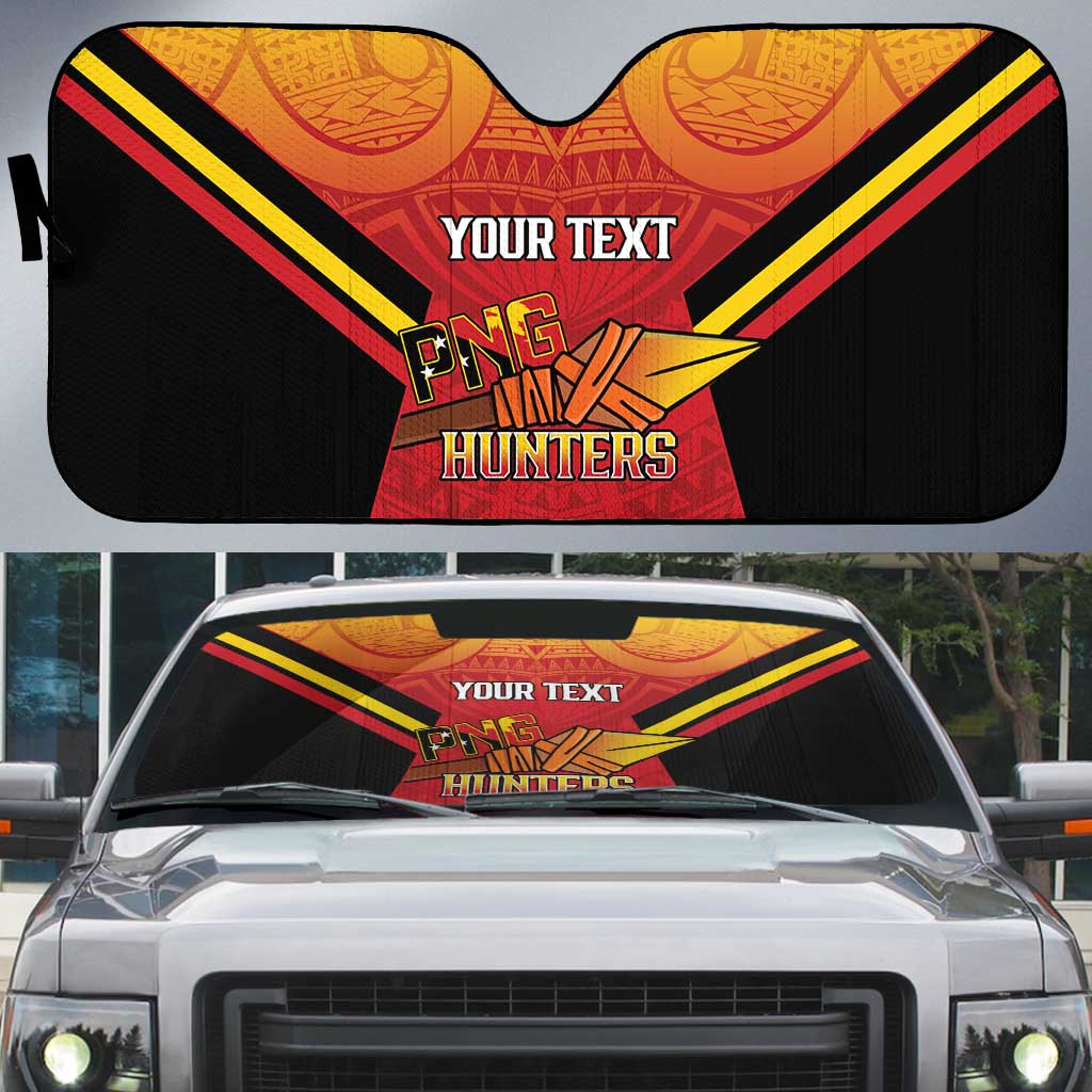 Papua New Guinea Rugby Custom Auto Sun Shade Go PNG Hunters Polynesian Pattern LT14 Red - Polynesian Pride