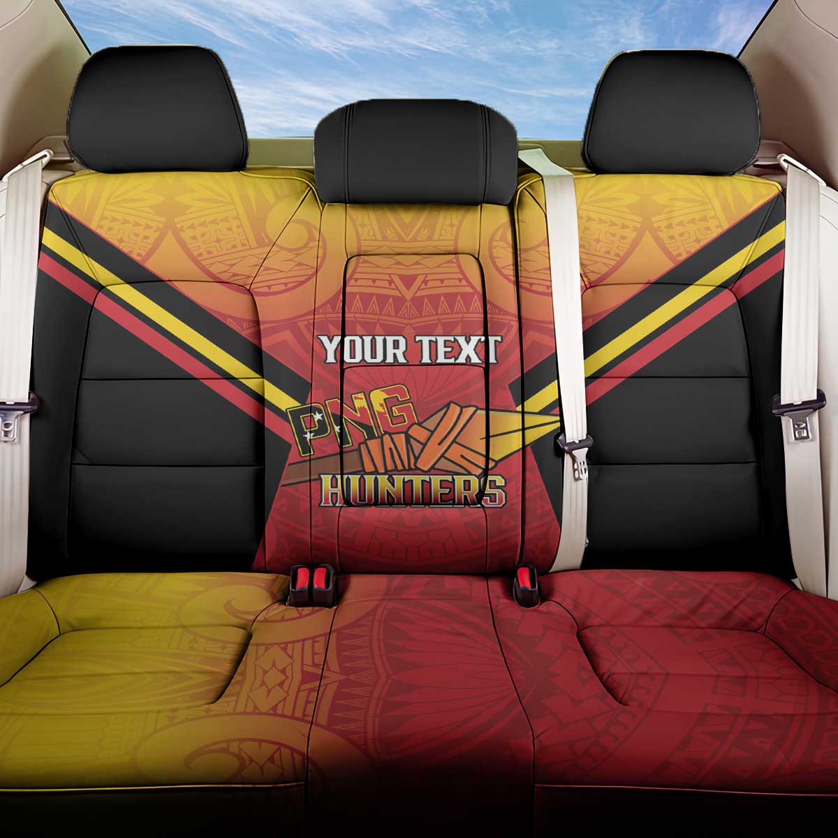 Papua New Guinea Rugby Custom Back Car Seat Cover Go PNG Hunters Polynesian Pattern LT14 One Size Red - Polynesian Pride