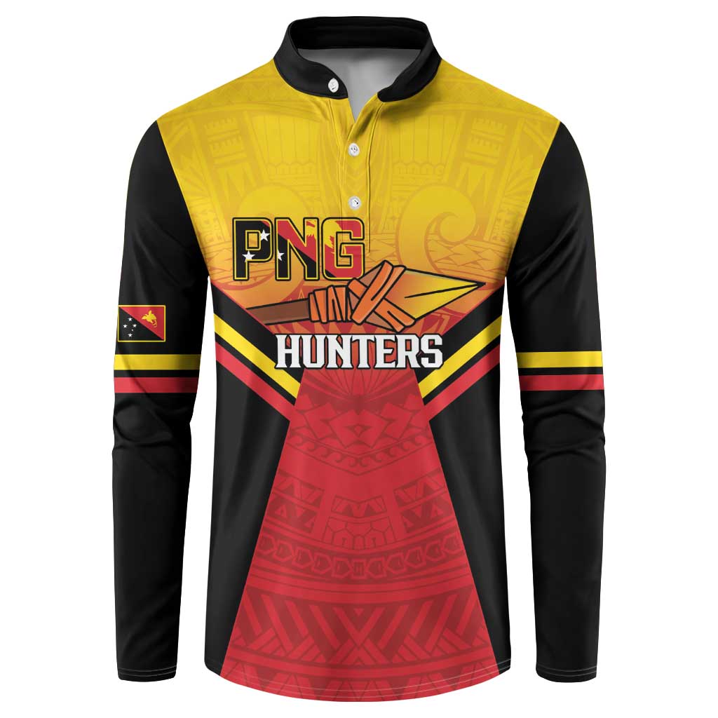Papua New Guinea Rugby Custom Button Sweatshirt Go PNG Hunters Polynesian Pattern LT14 Red - Polynesian Pride