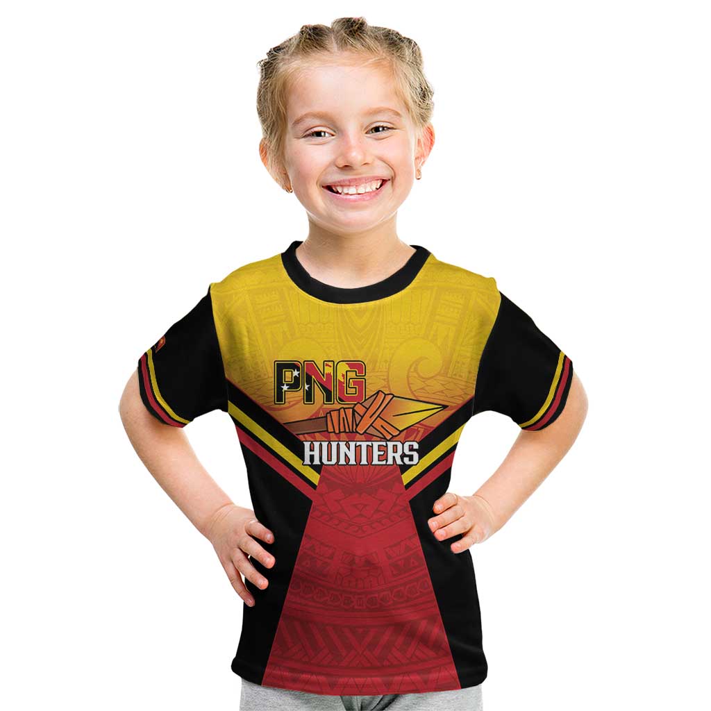 Papua New Guinea Rugby Custom Kid T Shirt Go PNG Hunters Polynesian Pattern LT14 Red - Polynesian Pride
