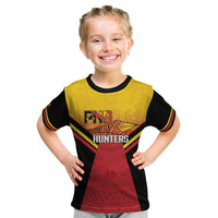 Papua New Guinea Rugby Custom Kid T Shirt Go PNG Hunters Polynesian Pattern LT14 Red - Polynesian Pride
