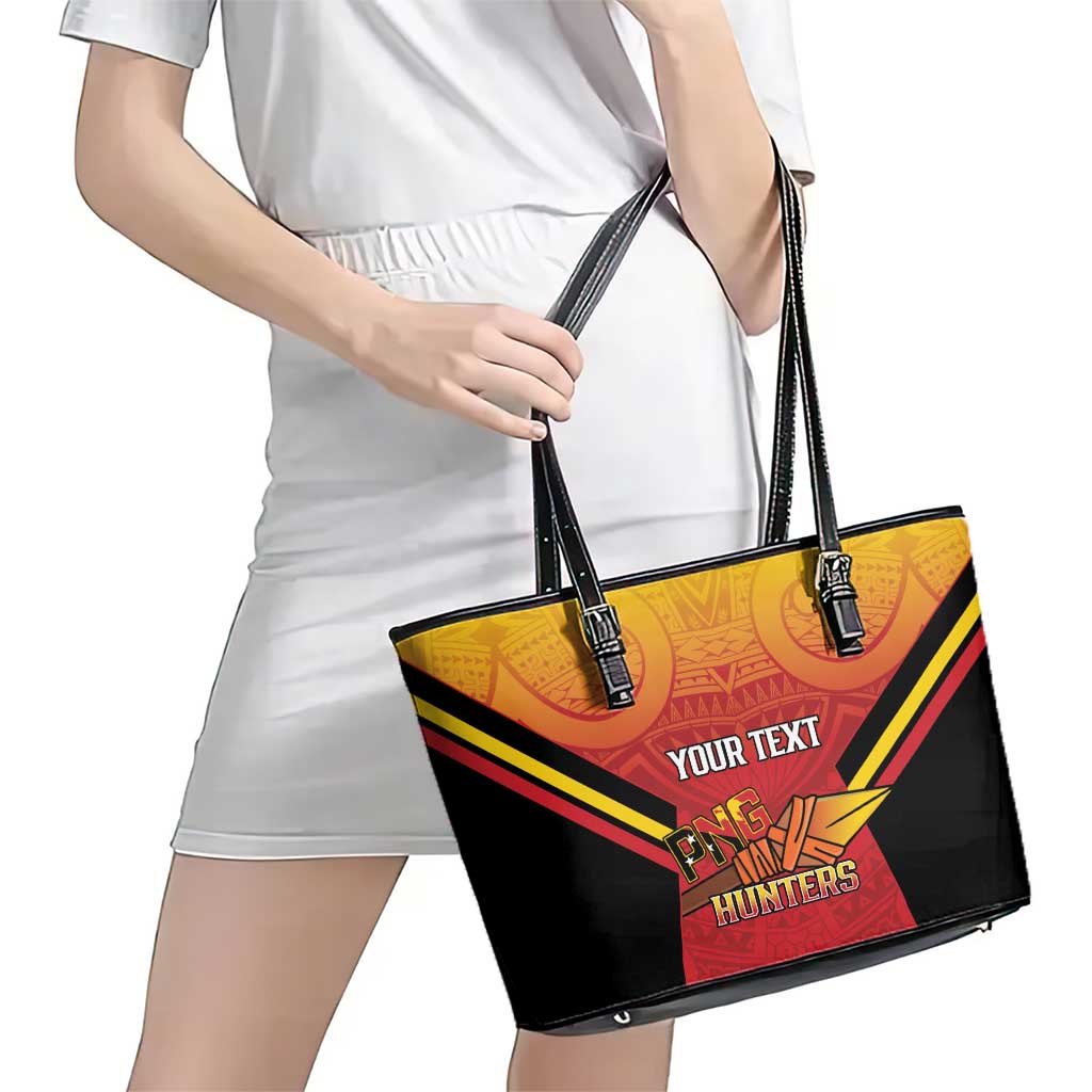 Papua New Guinea Rugby Custom Leather Tote Bag Go PNG Hunters Polynesian Pattern LT14 - Polynesian Pride