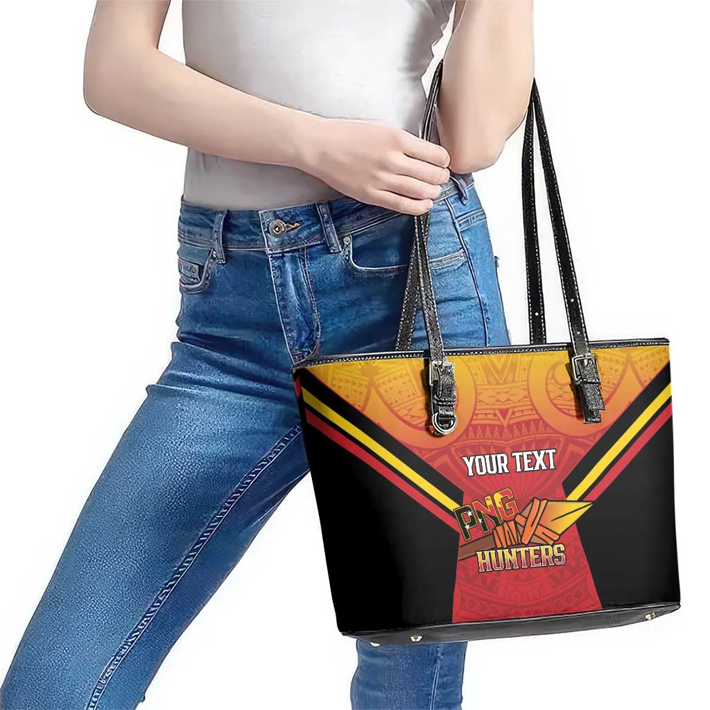 Papua New Guinea Rugby Custom Leather Tote Bag Go PNG Hunters Polynesian Pattern LT14 - Polynesian Pride