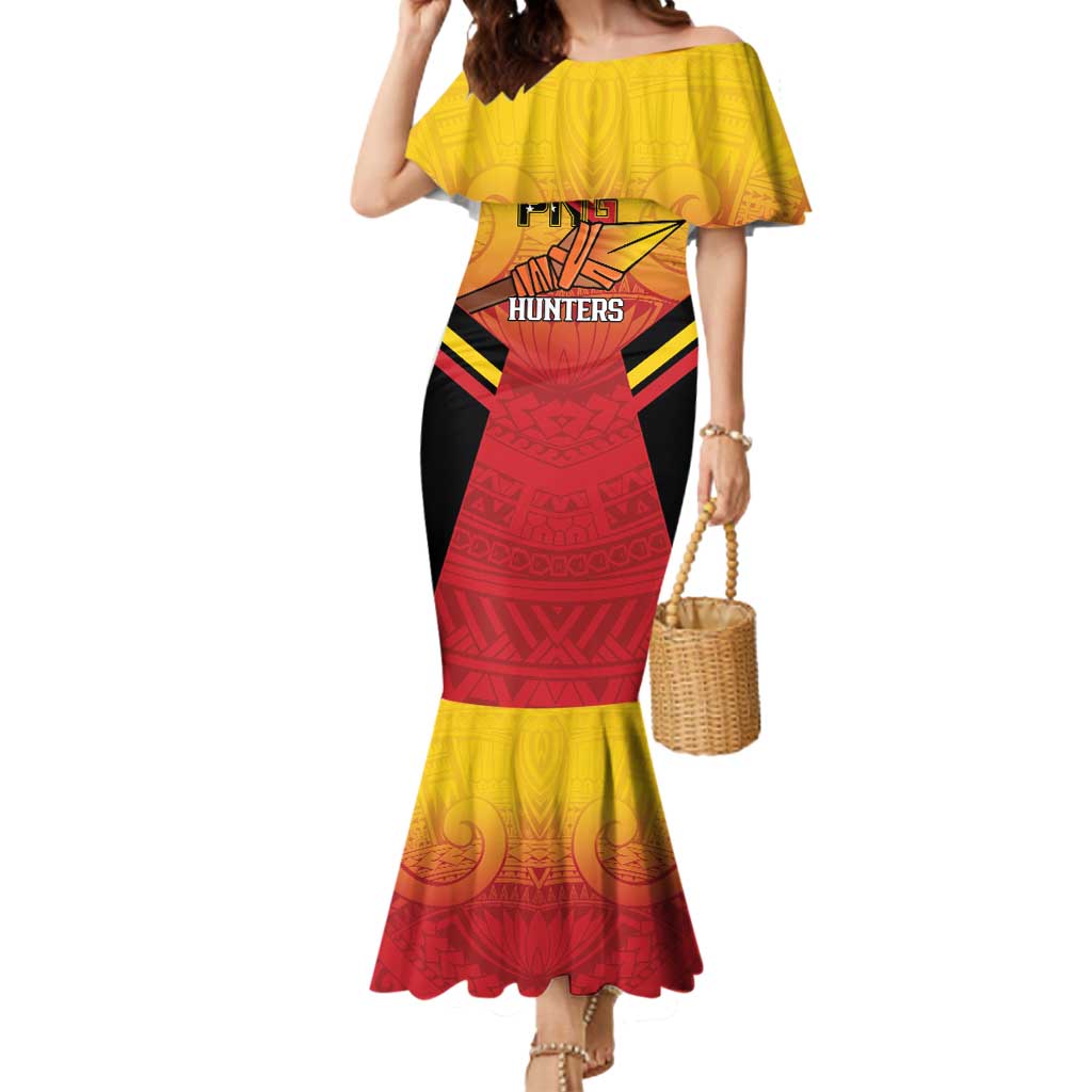Papua New Guinea Rugby Custom Mermaid Dress Go PNG Hunters Polynesian Pattern LT14 Women Red - Polynesian Pride