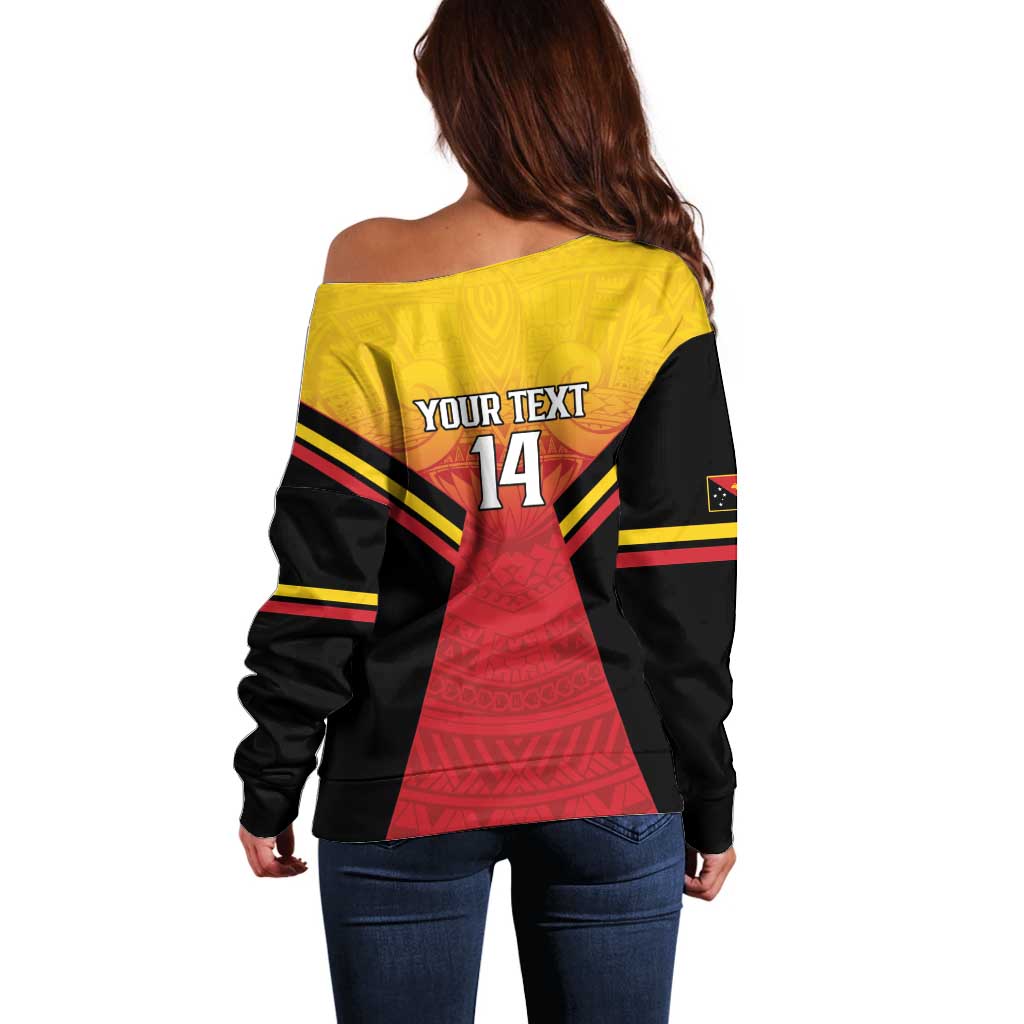 Papua New Guinea Rugby Custom Off Shoulder Sweater Go PNG Hunters Polynesian Pattern LT14 - Polynesian Pride