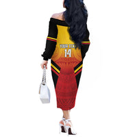 Papua New Guinea Rugby Custom Off The Shoulder Long Sleeve Dress Go PNG Hunters Polynesian Pattern LT14 - Polynesian Pride