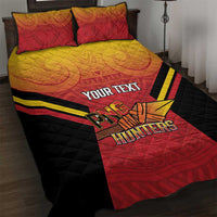Papua New Guinea Rugby Custom Quilt Bed Set Go PNG Hunters Polynesian Pattern LT14 Red - Polynesian Pride