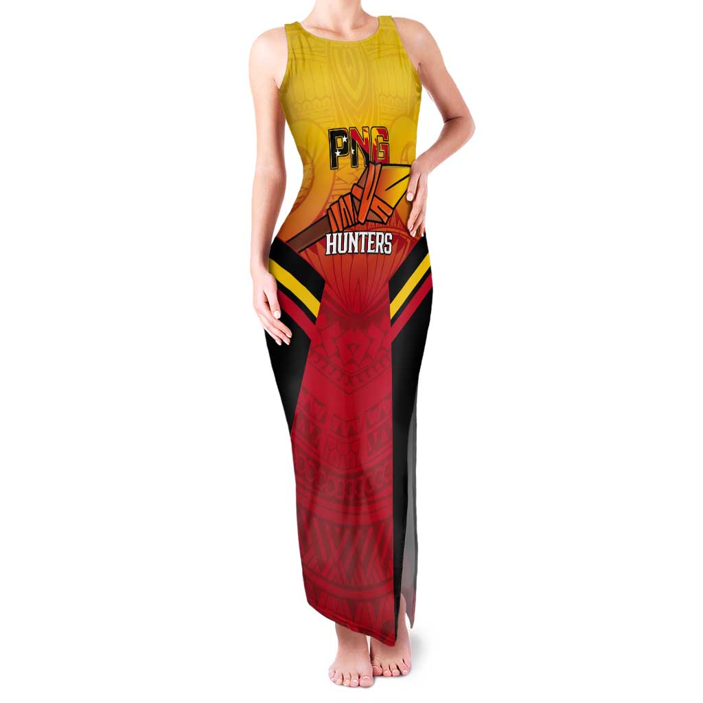 Papua New Guinea Rugby Custom Tank Maxi Dress Go PNG Hunters Polynesian Pattern LT14 Women Red - Polynesian Pride