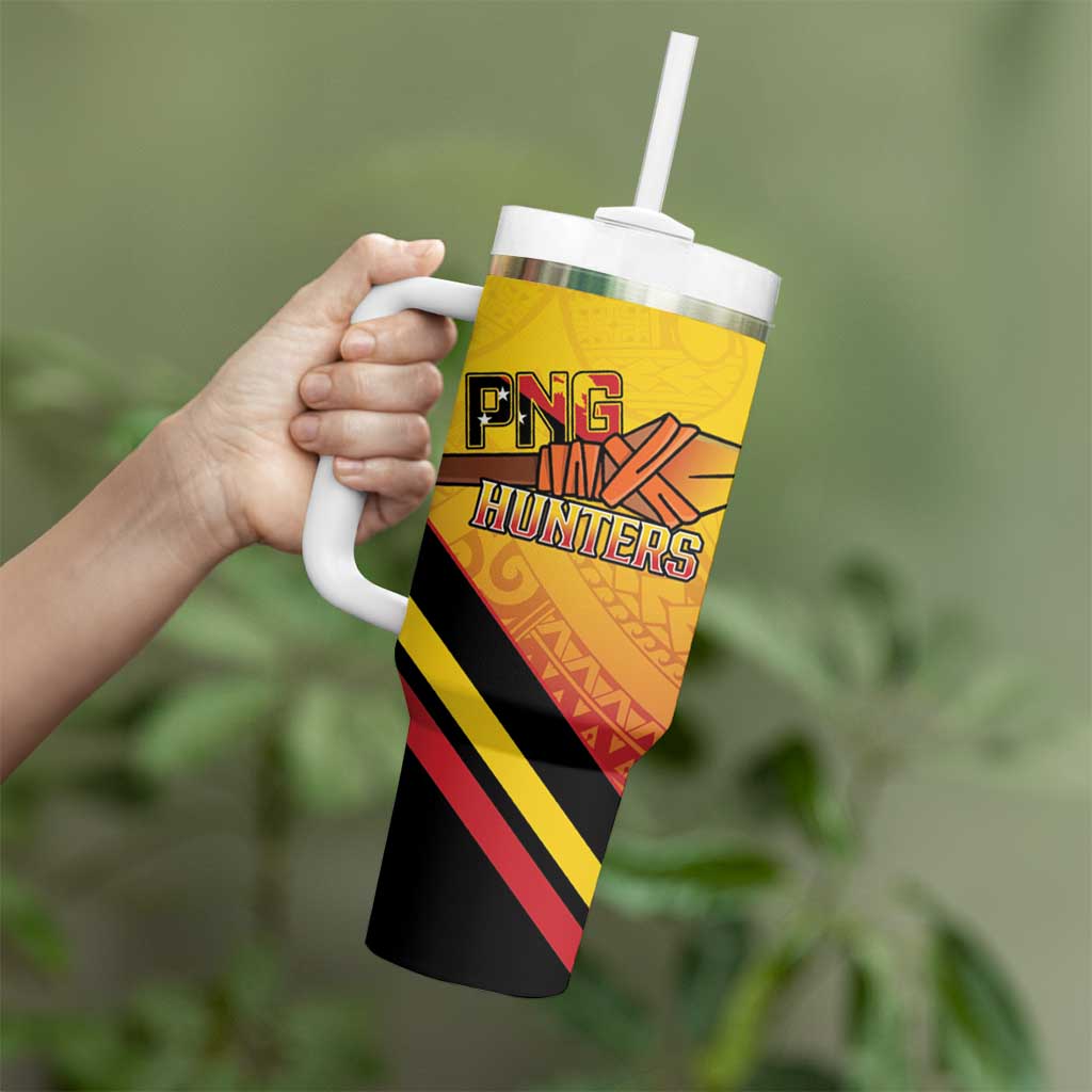 Papua New Guinea Rugby Custom Tumbler With Handle Go PNG Hunters Polynesian Pattern LT14 - Polynesian Pride