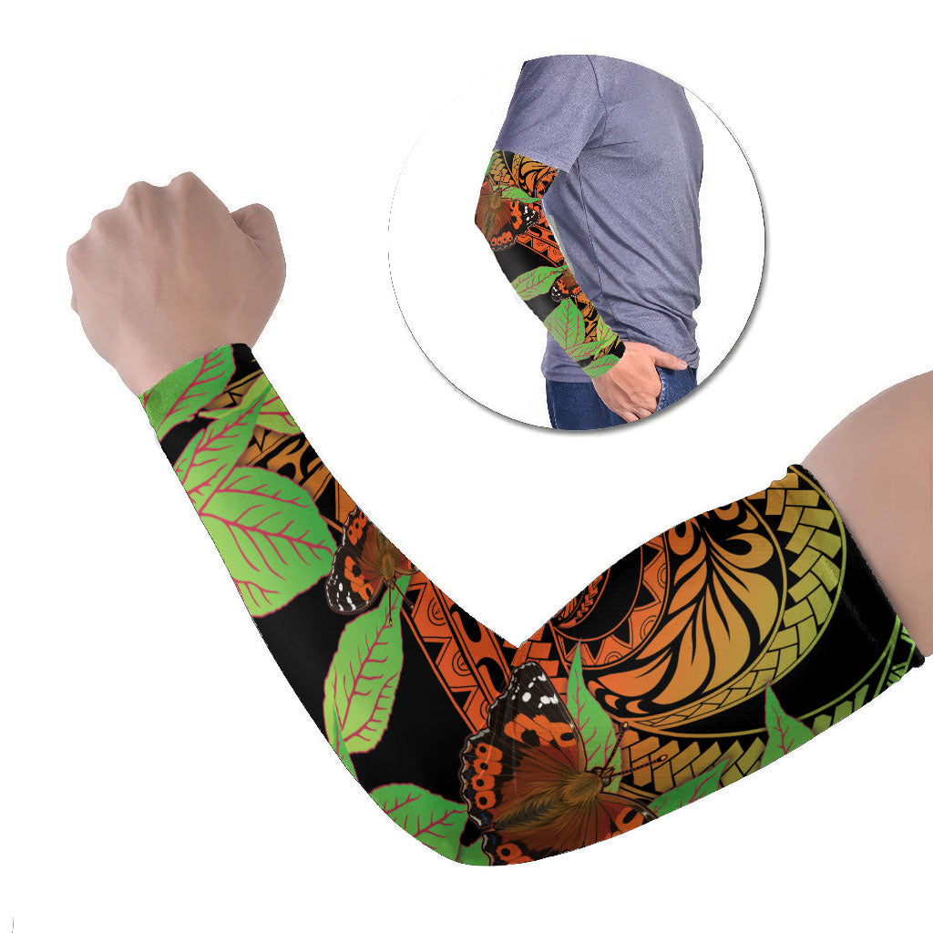 Kamehameha Butterfly Hawaii Arm Sleeves Hawaiian Pulelehua Mamaki Orange Green Color LT14 Set of 2 Multicolor - Polynesian Pride