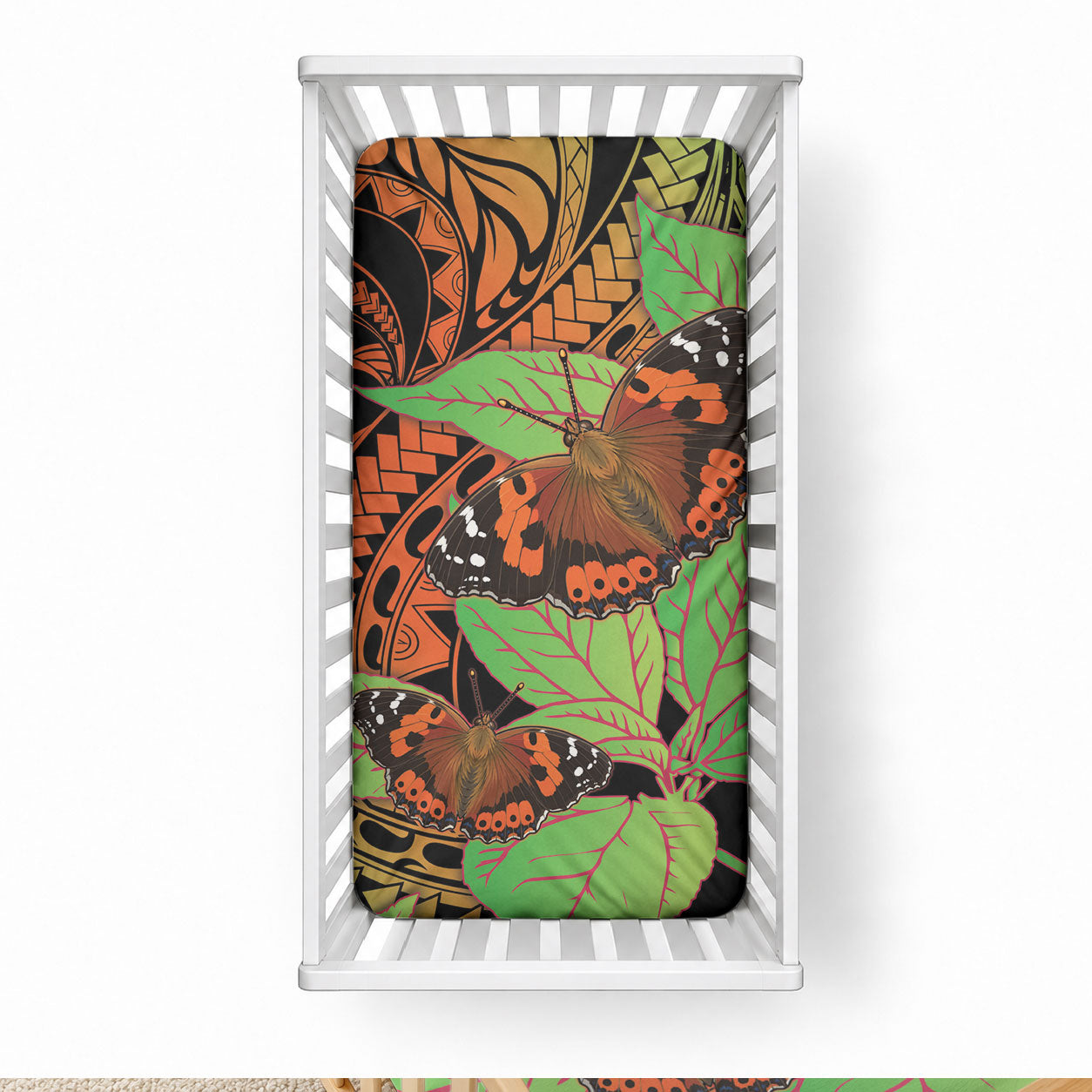 Kamehameha Butterfly Hawaii Baby Bed Cover Hawaiian Pulelehua Mamaki Orange Green Color LT14 28 × 52 in Multicolor - Polynesian Pride
