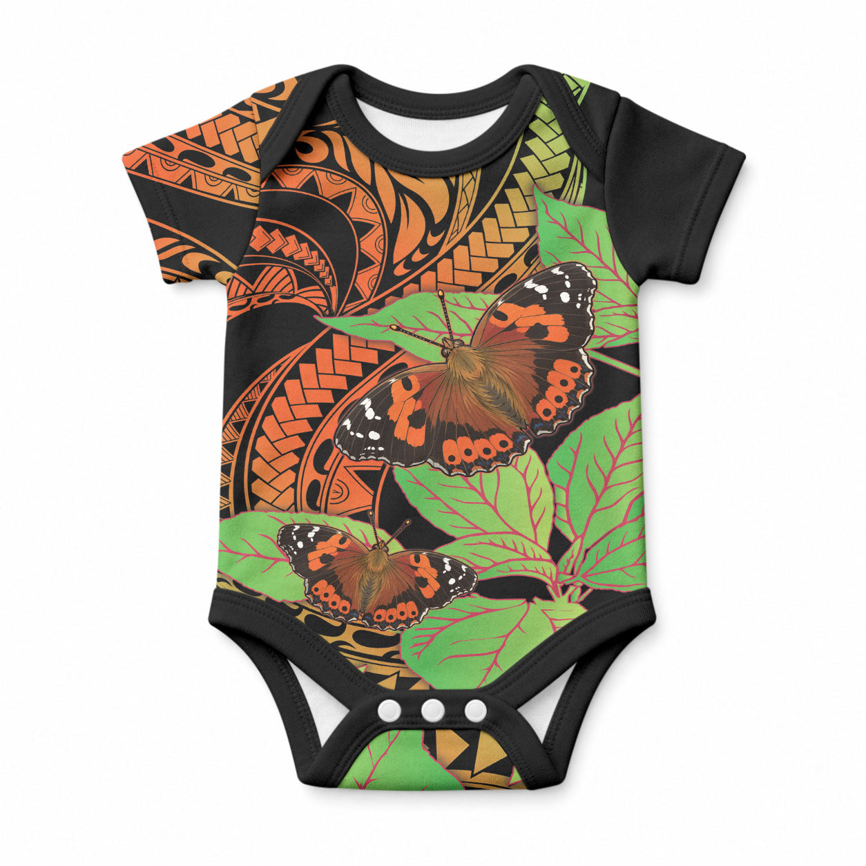 Kamehameha Butterfly Hawaii Baby Onesie Hawaiian Pulelehua Mamaki Orange Green Color LT14 Multicolor - Polynesian Pride