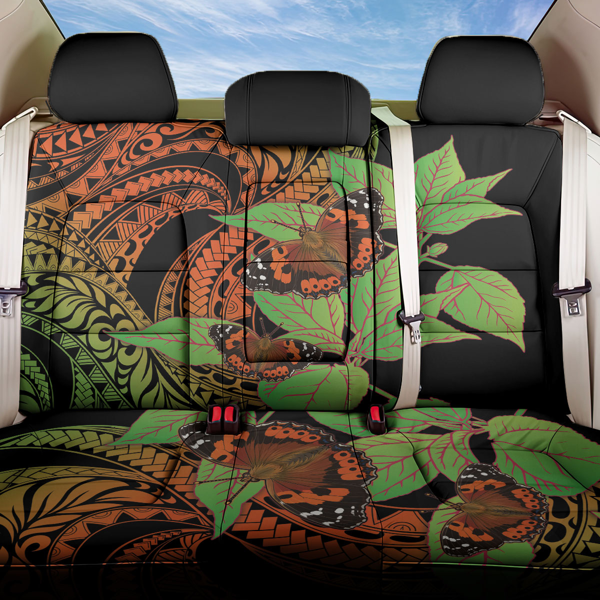 Kamehameha Butterfly Hawaii Back Car Seat Cover Hawaiian Pulelehua Mamaki Orange Green Color LT14 One Size Multicolor - Polynesian Pride