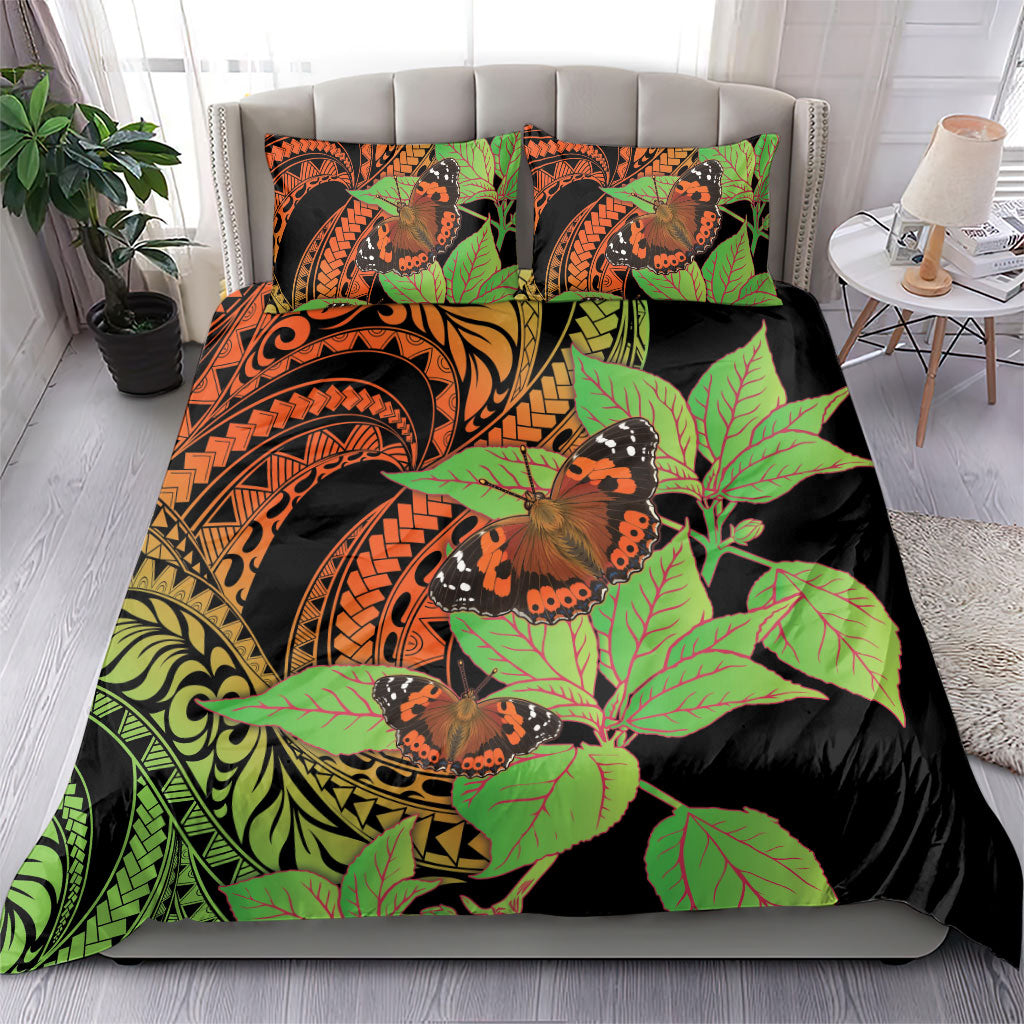Kamehameha Butterfly Hawaii Bedding Set Hawaiian Pulelehua Mamaki Orange Green Color LT14 - Polynesian Pride
