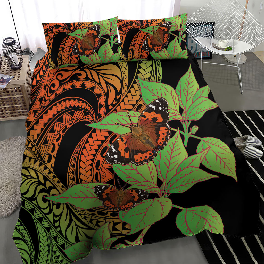 Kamehameha Butterfly Hawaii Bedding Set Hawaiian Pulelehua Mamaki Orange Green Color LT14 - Polynesian Pride