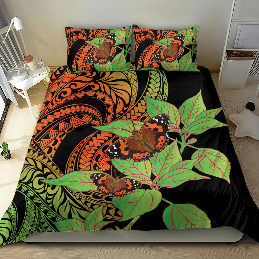 Kamehameha Butterfly Hawaii Bedding Set Hawaiian Pulelehua Mamaki Orange Green Color LT14 - Polynesian Pride