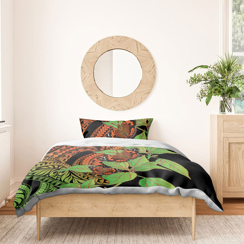 Kamehameha Butterfly Hawaii Bedding Set Hawaiian Pulelehua Mamaki Orange Green Color LT14 - Polynesian Pride