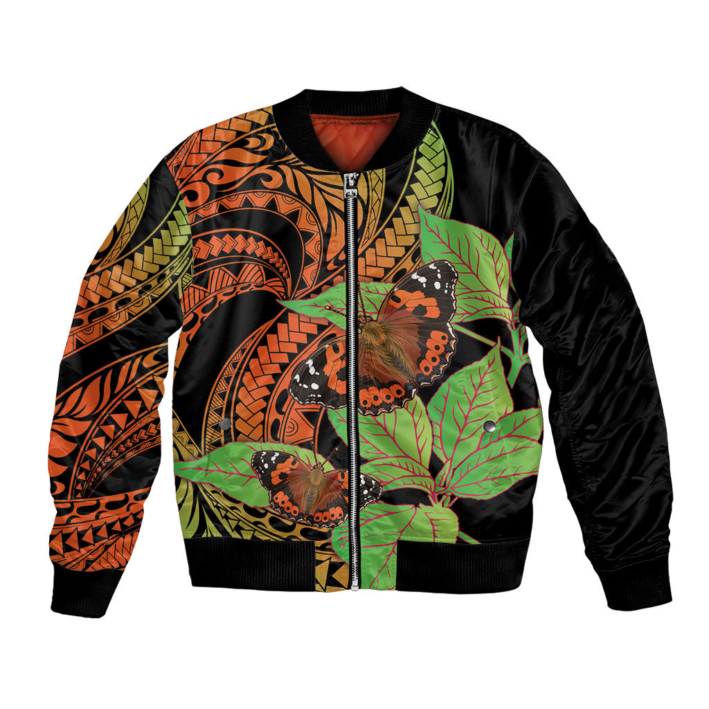 Kamehameha Butterfly Hawaii Bomber Jacket Hawaiian Pulelehua Mamaki Orange Green Color LT14 Unisex Multicolor - Polynesian Pride