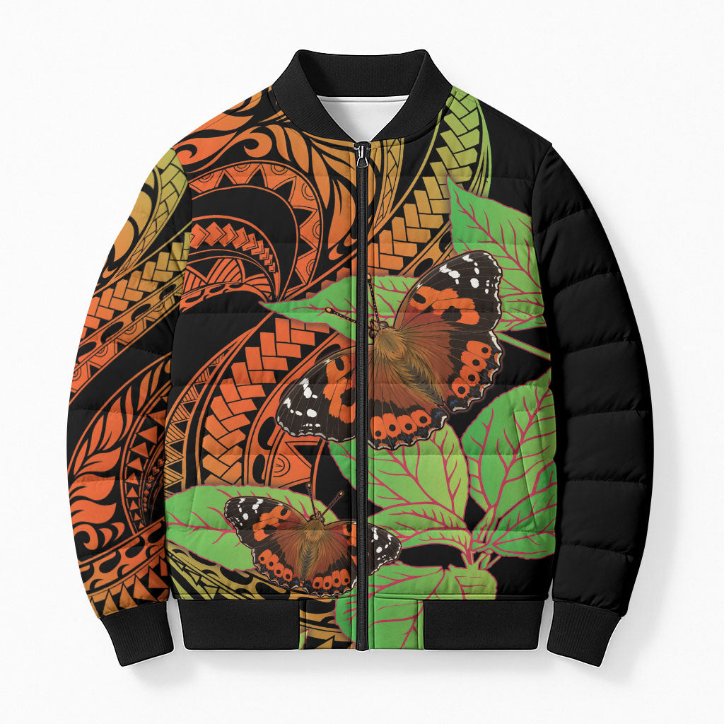 Kamehameha Butterfly Hawaii Bomber Puffer Jacket Hawaiian Pulelehua Mamaki Orange Green Color LT14 Unisex Multicolor - Polynesian Pride