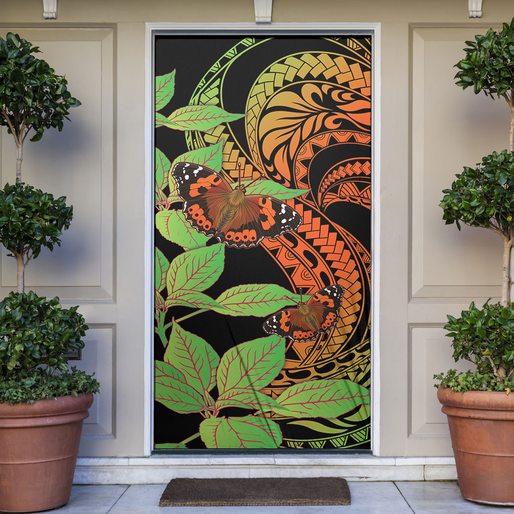 Kamehameha Butterfly Hawaii Door Cover Hawaiian Pulelehua Mamaki Orange Green Color LT14 Multicolor - Polynesian Pride