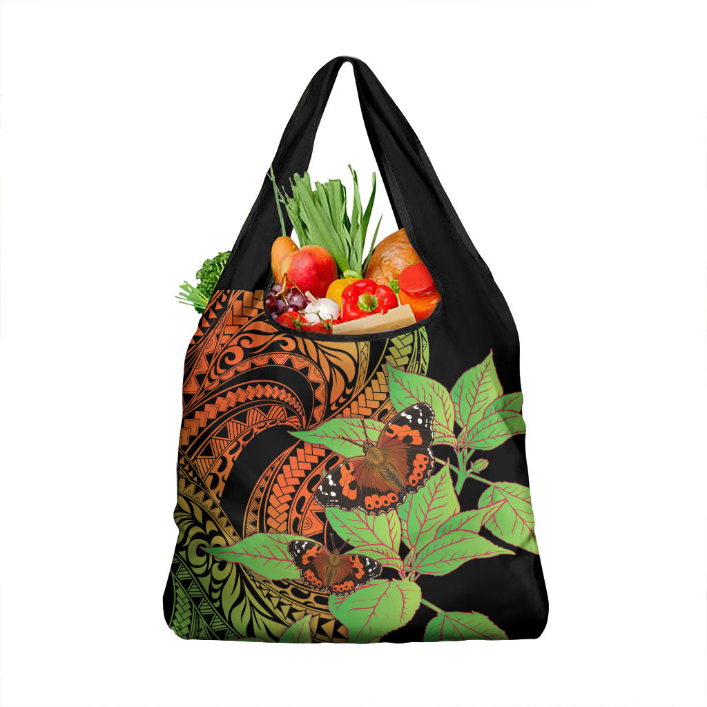 Kamehameha Butterfly Hawaii Grocery Bag Hawaiian Pulelehua Mamaki Orange Green Color