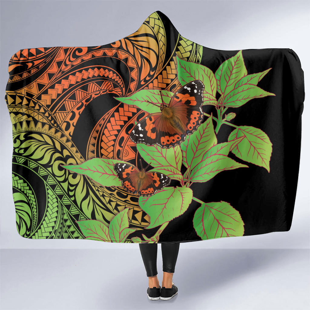 Kamehameha Butterfly Hawaii Hooded Blanket Hawaiian Pulelehua Mamaki Orange Green Color LT14 One Size Multicolor - Polynesian Pride