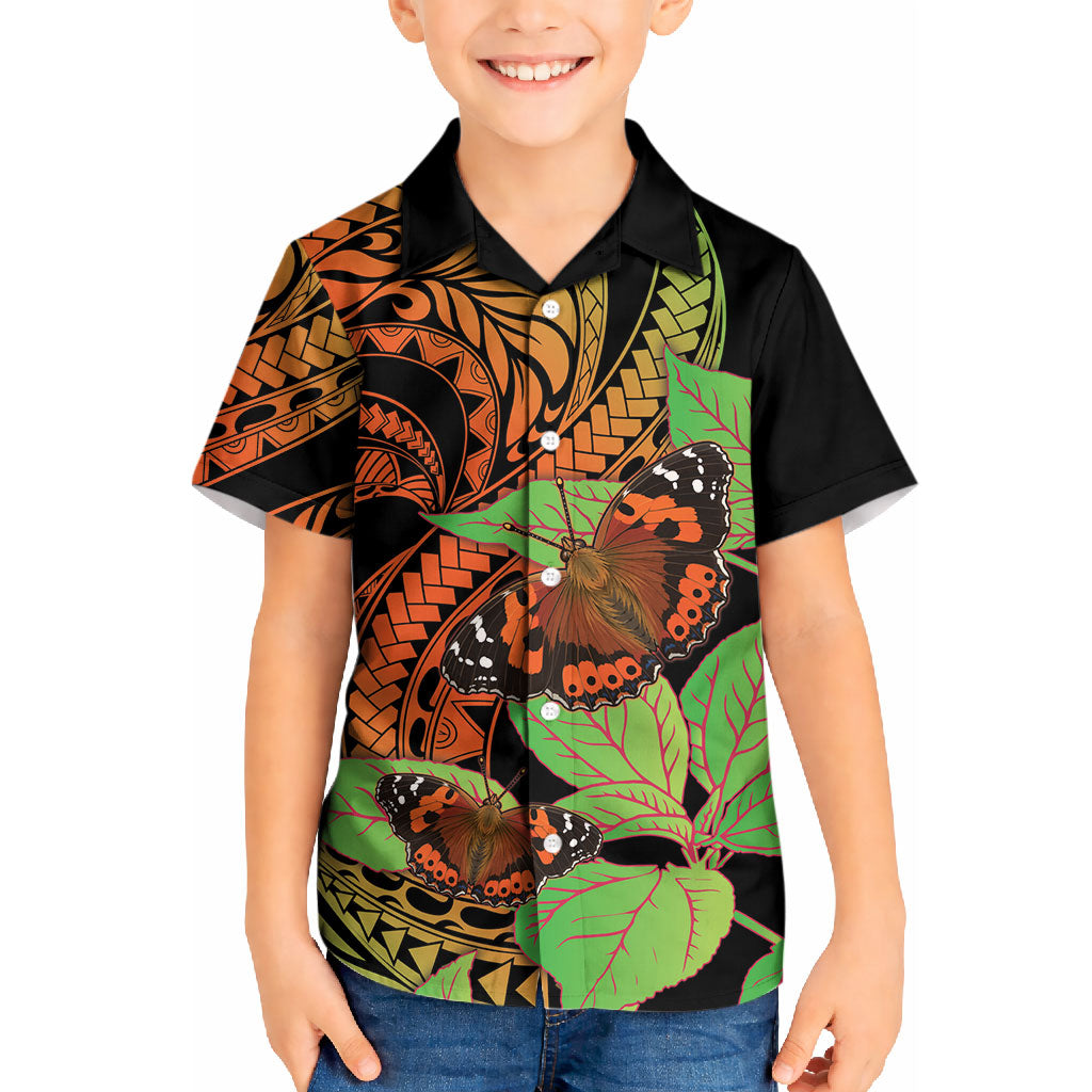Kamehameha Butterfly Hawaii Kid Hawaiian Shirt Hawaiian Pulelehua Mamaki Orange Green Color LT14 Kid Multicolor - Polynesian Pride