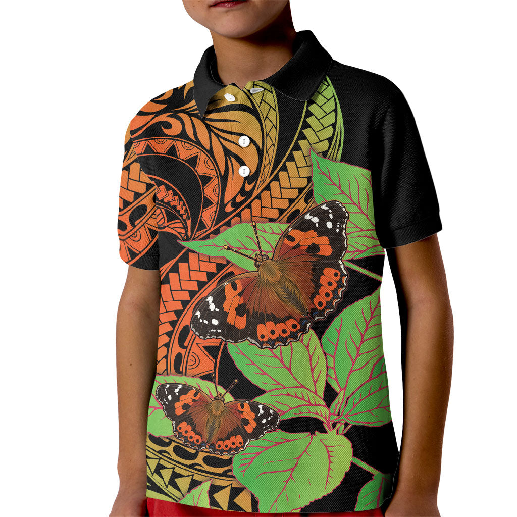 Kamehameha Butterfly Hawaii Kid Polo Shirt Hawaiian Pulelehua Mamaki Orange Green Color
