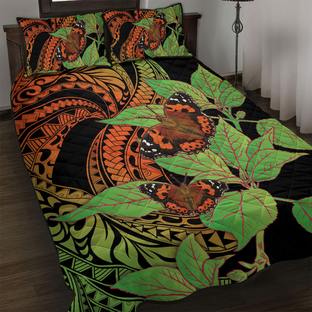 Kamehameha Butterfly Hawaii Quilt Bed Set Hawaiian Pulelehua Mamaki Orange Green Color LT14 Multicolor - Polynesian Pride