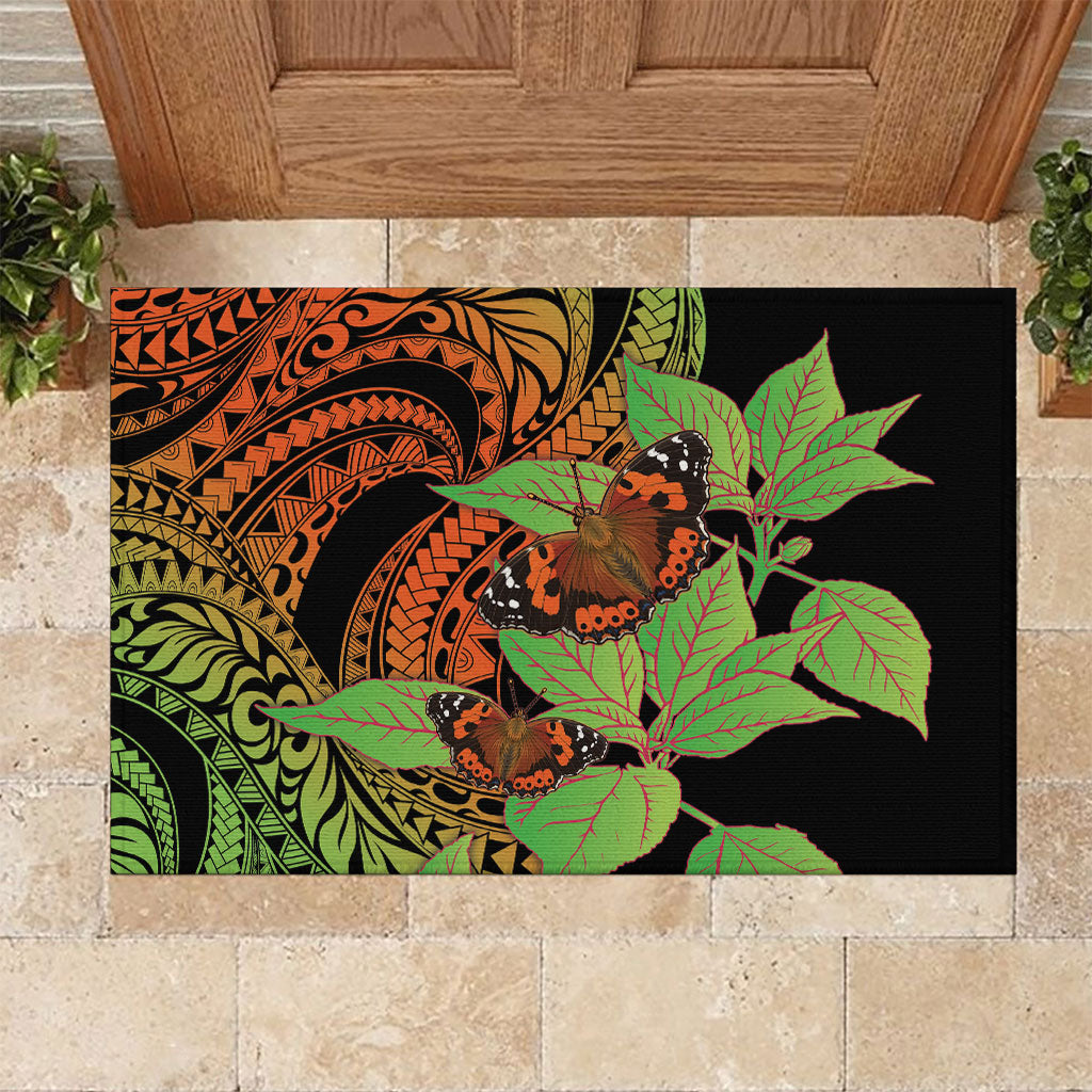 Kamehameha Butterfly Hawaii Rubber Doormat Hawaiian Pulelehua Mamaki Orange Green Color LT14 Multicolor - Polynesian Pride