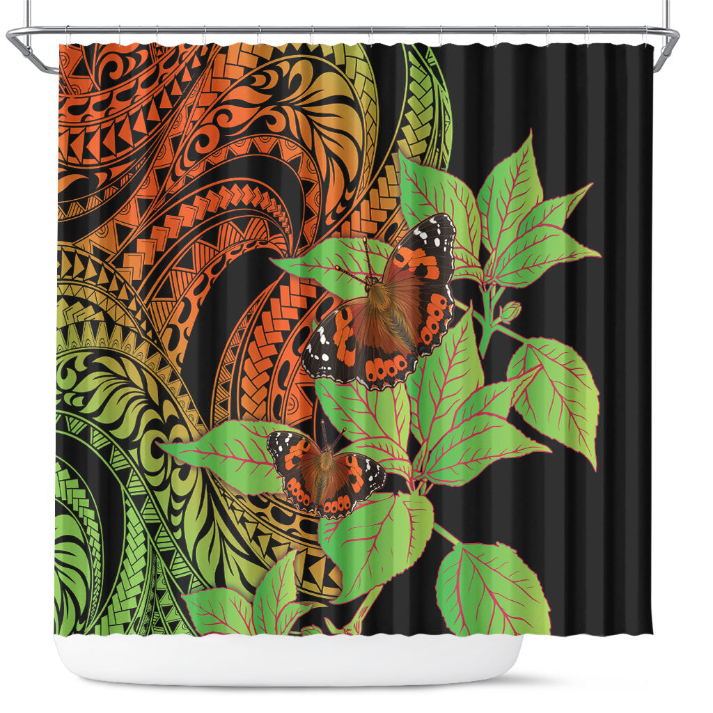Kamehameha Butterfly Hawaii Shower Curtain Hawaiian Pulelehua Mamaki Orange Green Color LT14 Multicolor - Polynesian Pride