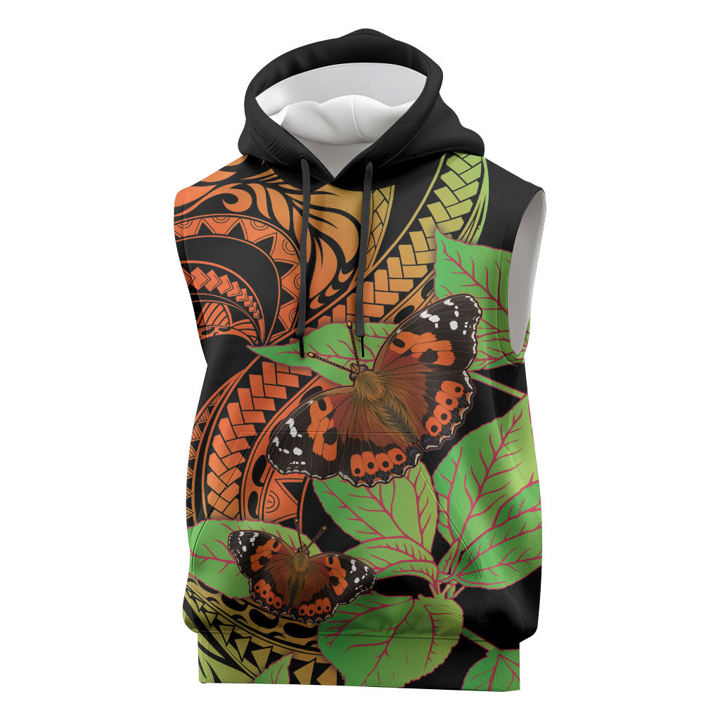 Kamehameha Butterfly Hawaii Sleeveless Hoodie Hawaiian Pulelehua Mamaki Orange Green Color LT14 Multicolor - Polynesian Pride