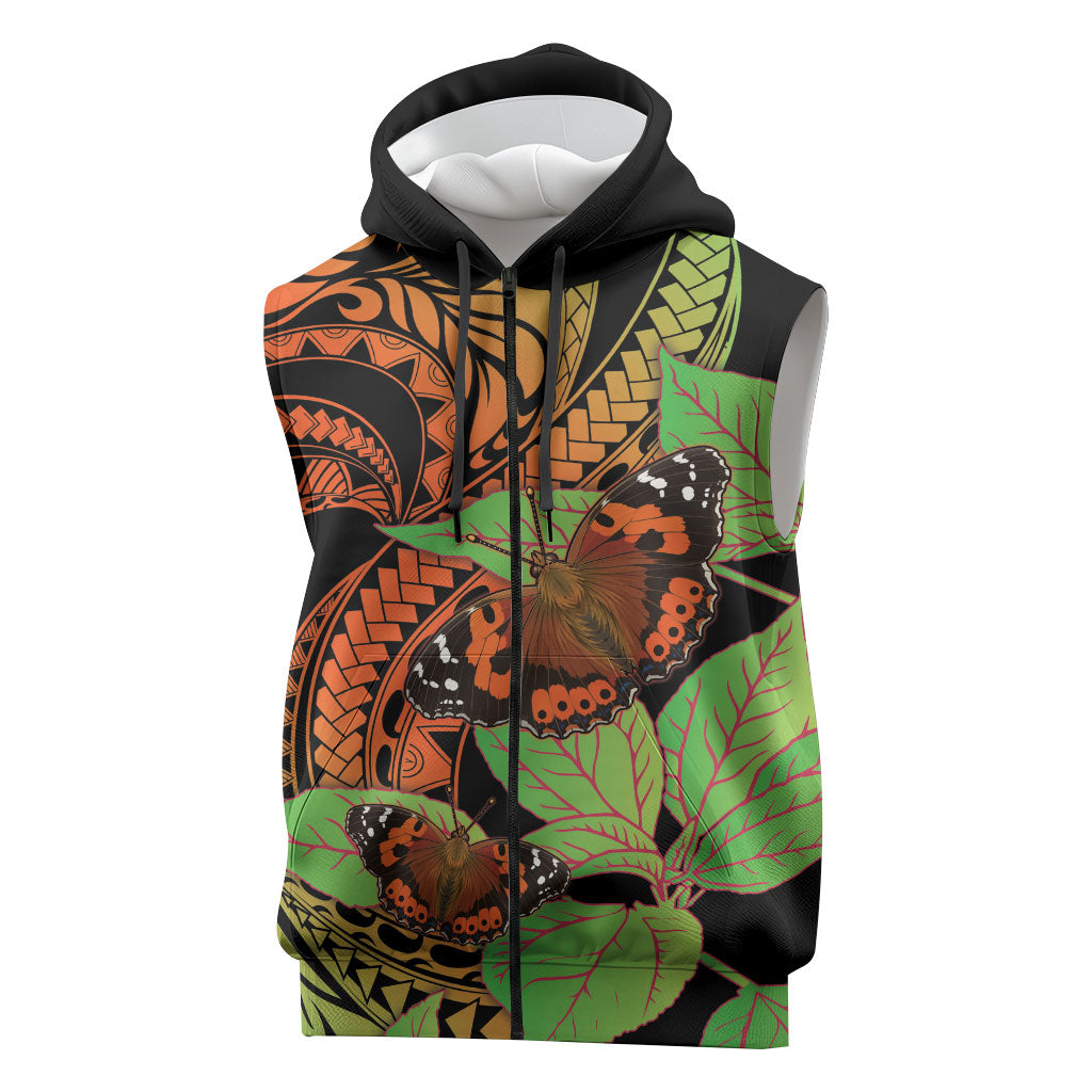 Kamehameha Butterfly Hawaii Sleeveless Zip Hoodie Hawaiian Pulelehua Mamaki Orange Green Color LT14 Multicolor - Polynesian Pride