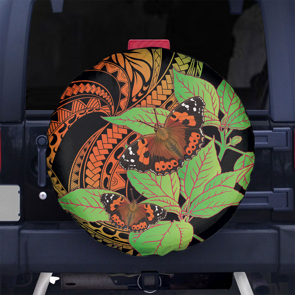 Kamehameha Butterfly Hawaii Spare Tire Cover Hawaiian Pulelehua Mamaki Orange Green Color LT14 No hole Multicolor - Polynesian Pride