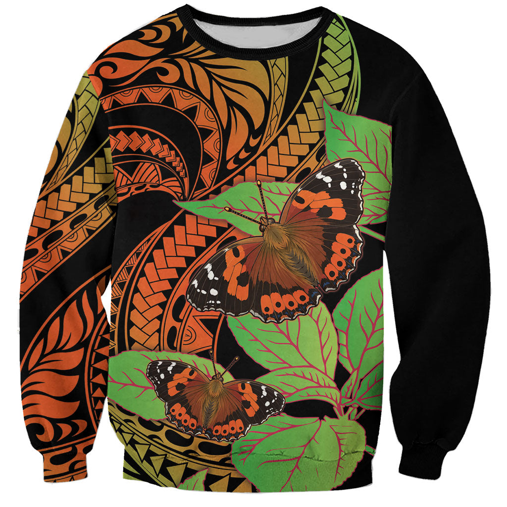 Kamehameha Butterfly Hawaii Sweatshirt Hawaiian Pulelehua Mamaki Orange Green Color LT14 Unisex Multicolor - Polynesian Pride