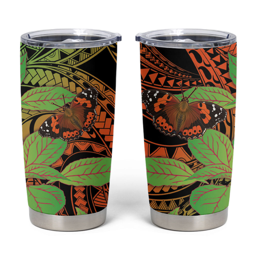 Kamehameha Butterfly Hawaii Tumbler Cup Hawaiian Pulelehua Mamaki Orange Green Color LT14 Multicolor - Polynesian Pride