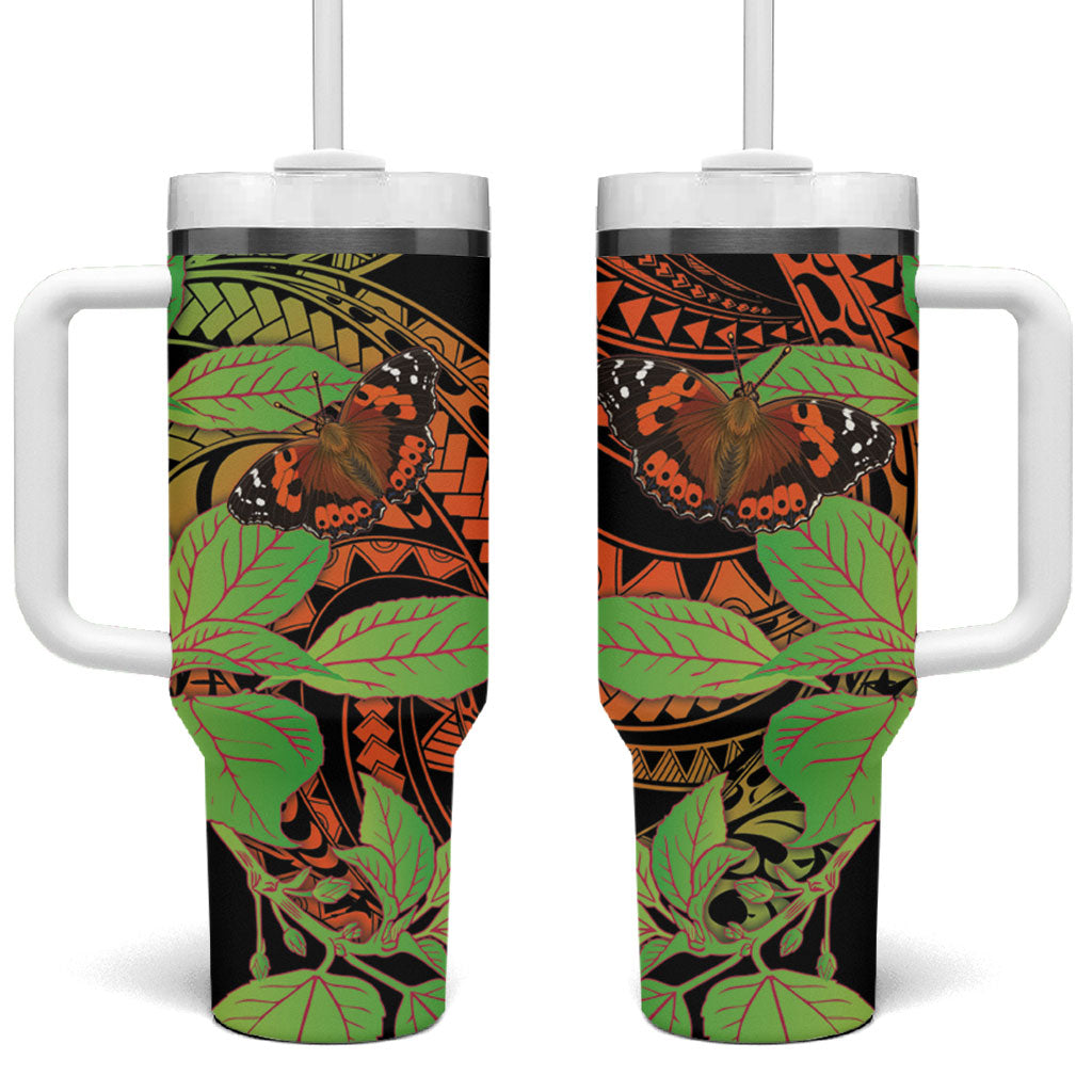 Kamehameha Butterfly Hawaii Tumbler With Handle Hawaiian Pulelehua Mamaki Orange Green Color LT14 One Size: 40 oz Multicolor - Polynesian Pride