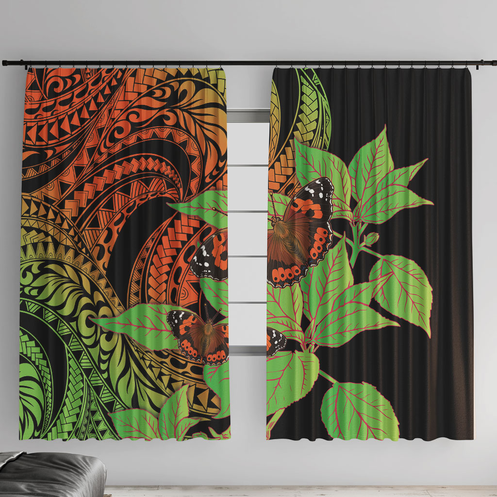 Kamehameha Butterfly Hawaii Window Curtain Hawaiian Pulelehua Mamaki Orange Green Color LT14 With Hooks Multicolor - Polynesian Pride
