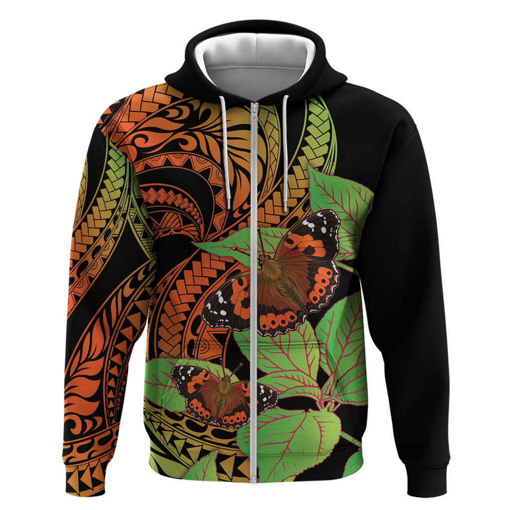Kamehameha Butterfly Hawaii Zip Hoodie Hawaiian Pulelehua Mamaki Orange Green Color LT14 Zip Hoodie Multicolor - Polynesian Pride