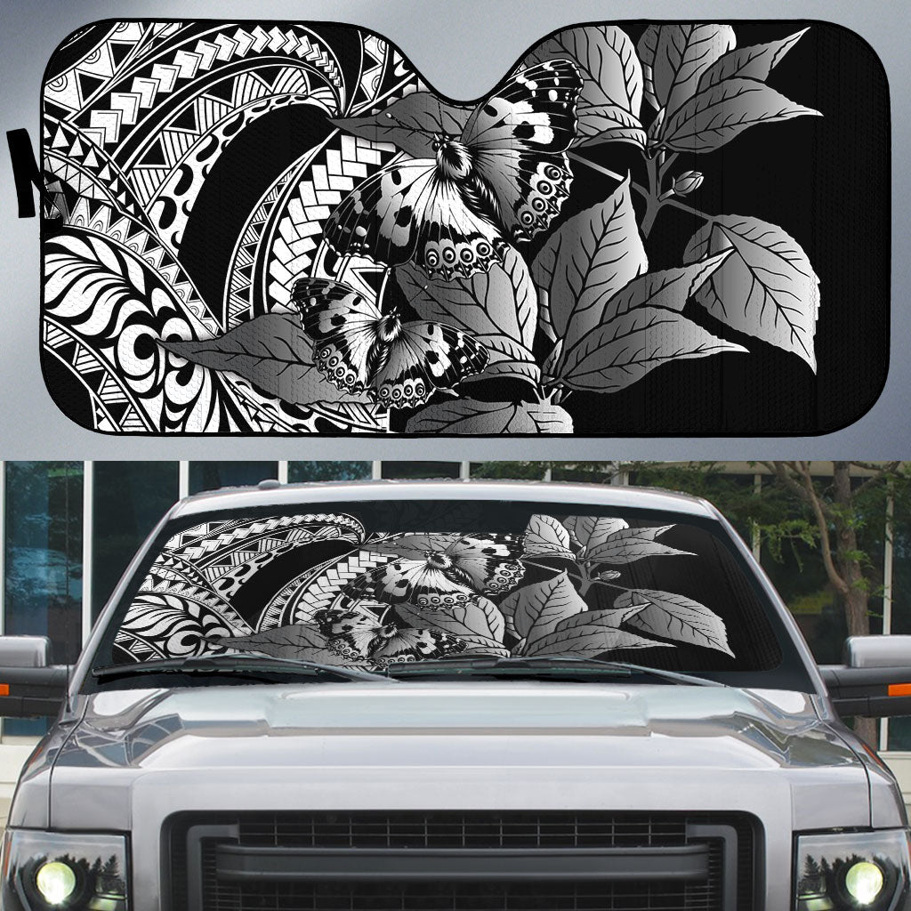 Kamehameha Butterfly Hawaii Auto Sun Shade Hawaiian Pulelehua Mamaki Black Color