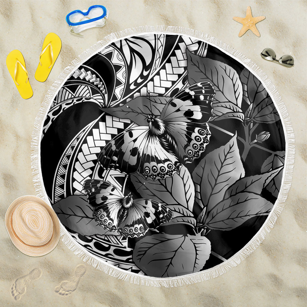 Kamehameha Butterfly Hawaii Beach Blanket Hawaiian Pulelehua Mamaki Black Color LT14 One Size 150cm Black - Polynesian Pride