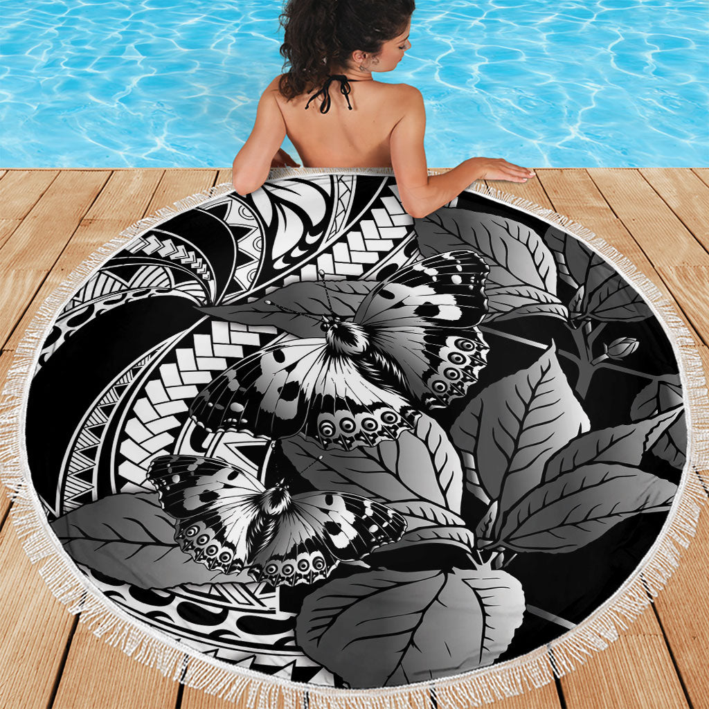 Kamehameha Butterfly Hawaii Beach Blanket Hawaiian Pulelehua Mamaki Black Color LT14 - Polynesian Pride
